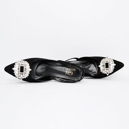 Rhinestone Buckle Heel Pumps