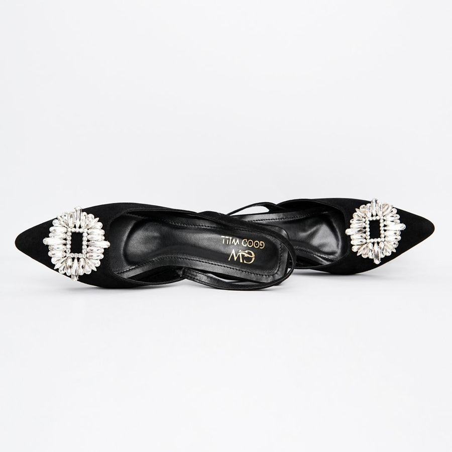 Rhinestone Buckle Heel Pumps