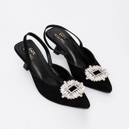 Rhinestone Buckle Heel Pumps