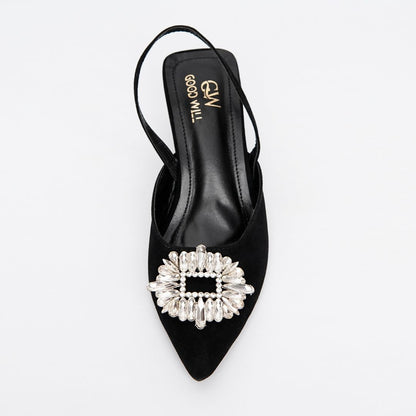 Rhinestone Buckle Heel Pumps