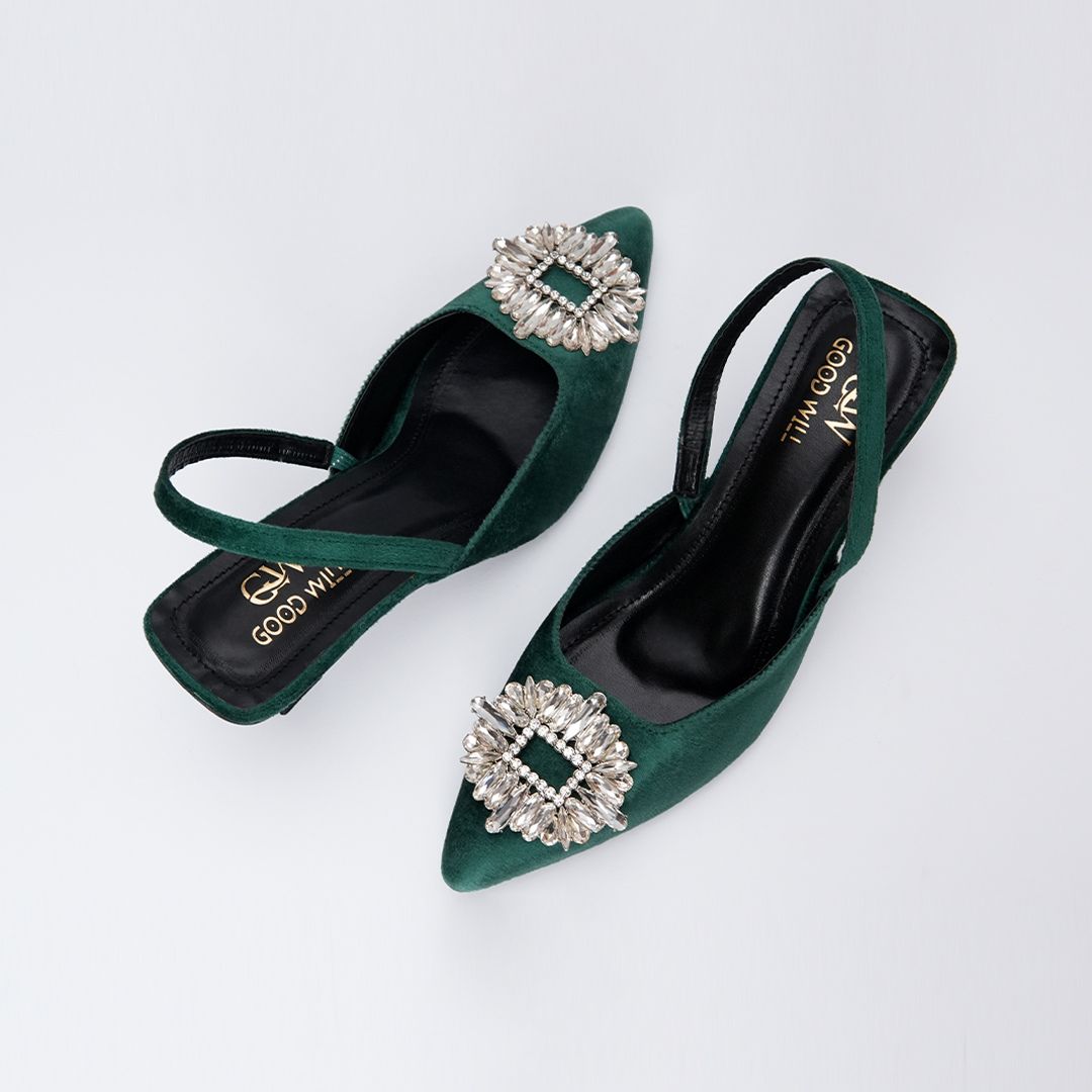 Rhinestone Buckle Heel Pumps