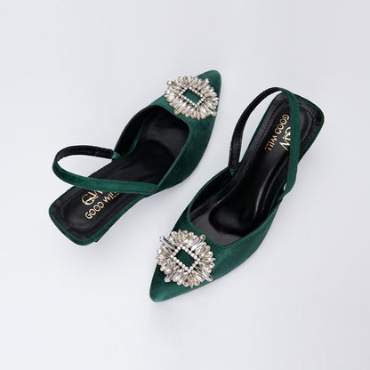 Rhinestone Buckle Heel Pumps