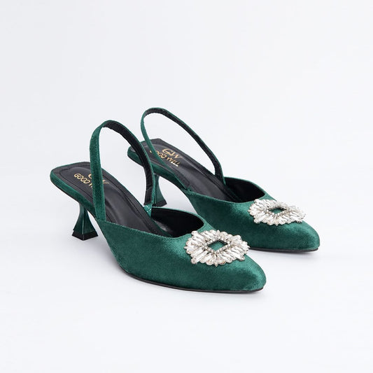 Rhinestone Buckle Heel Pumps