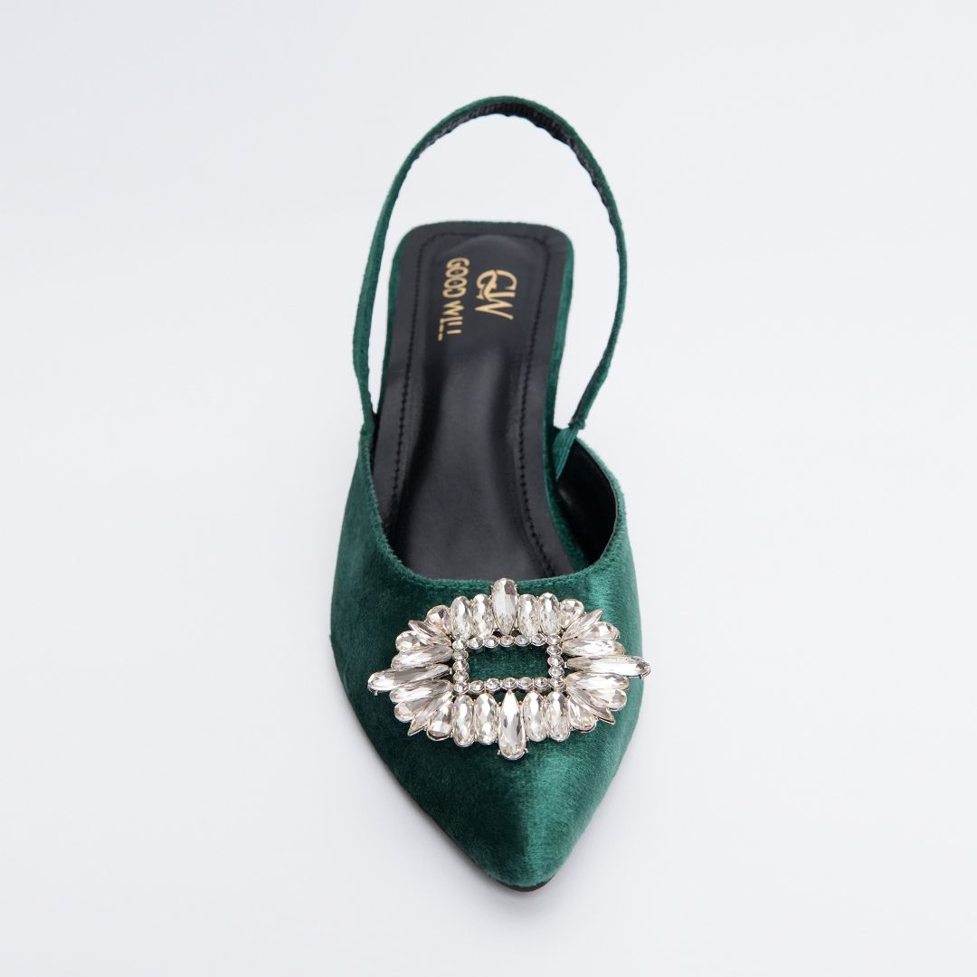 Rhinestone Buckle Heel Pumps