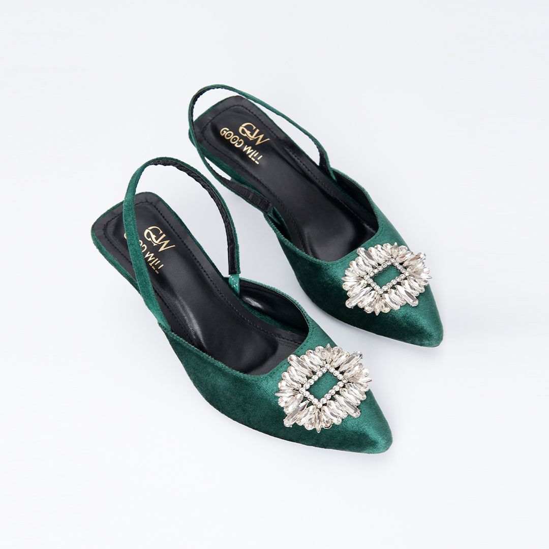 Rhinestone Buckle Heel Pumps