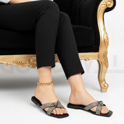 Rhinestone Knot Slippers Black