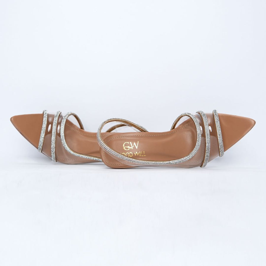 Rhinestone Shoes Heel Fawn