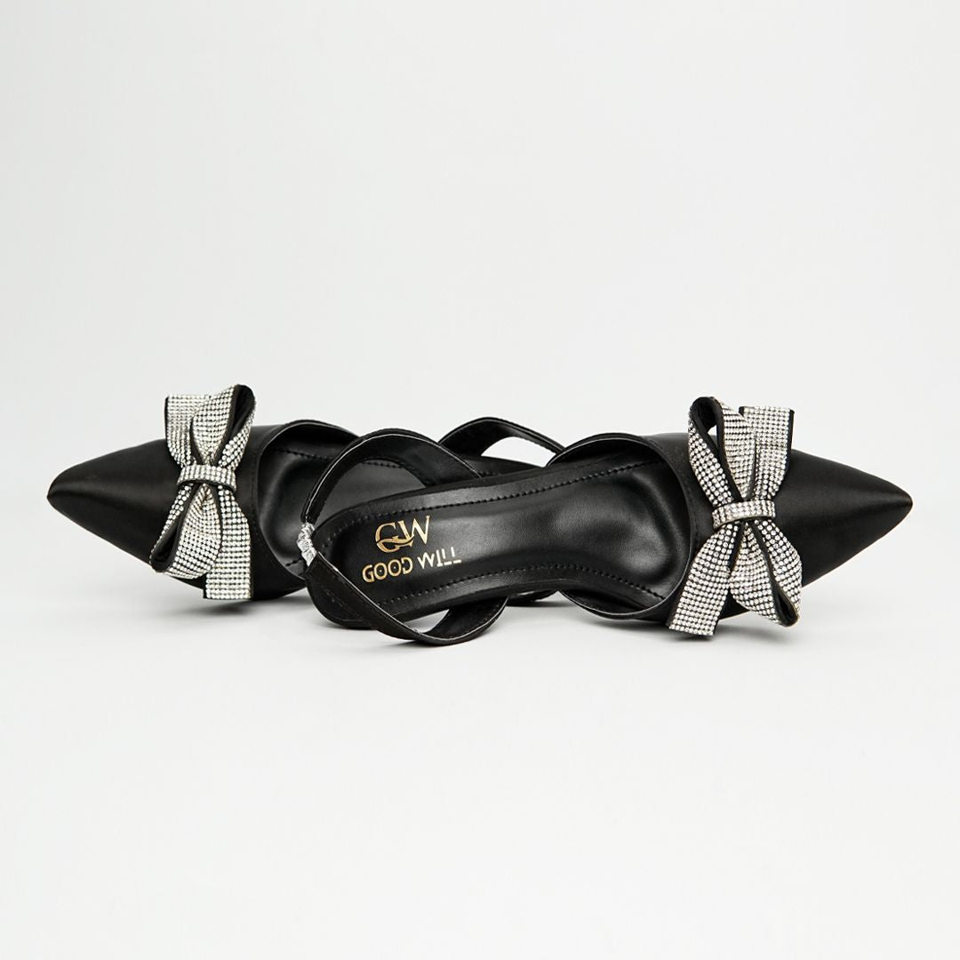 Rhinestone Tie Bow Heel Pumps