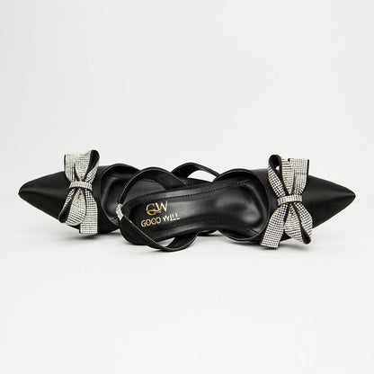 Rhinestone Tie Bow Heel Pumps