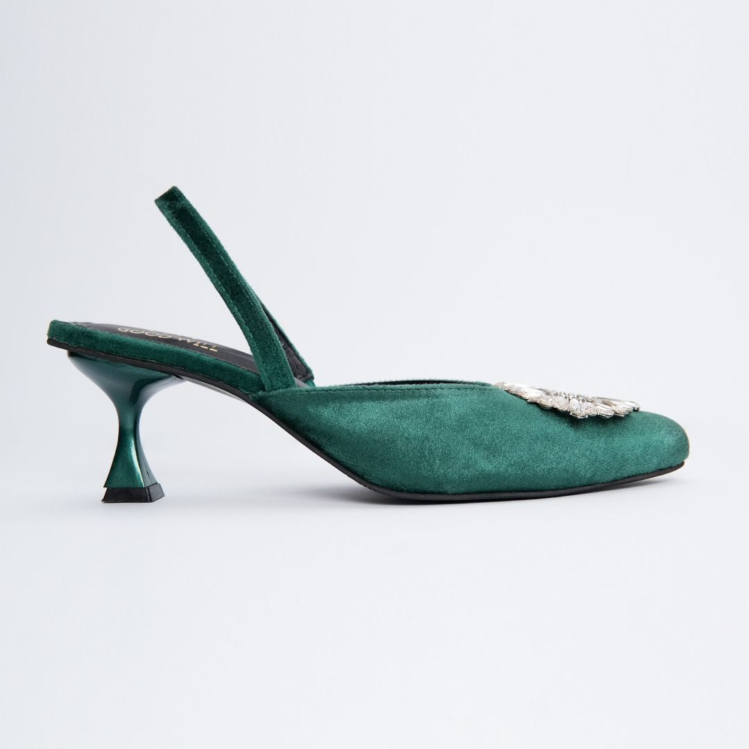 Rhinestone Buckle Heel Pumps