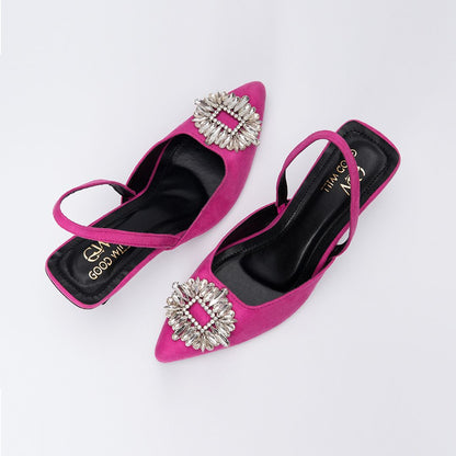 Rhinestone Buckle Heel Pumps