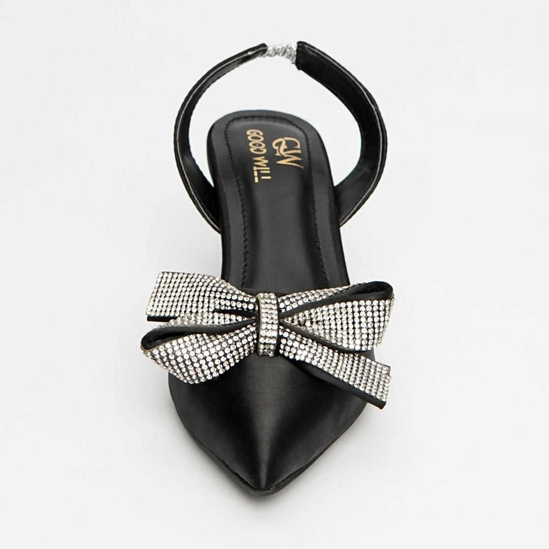 Rhinestone Tie Bow Heel Pumps