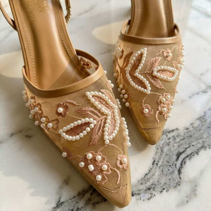 Embroidery Pearl Heels