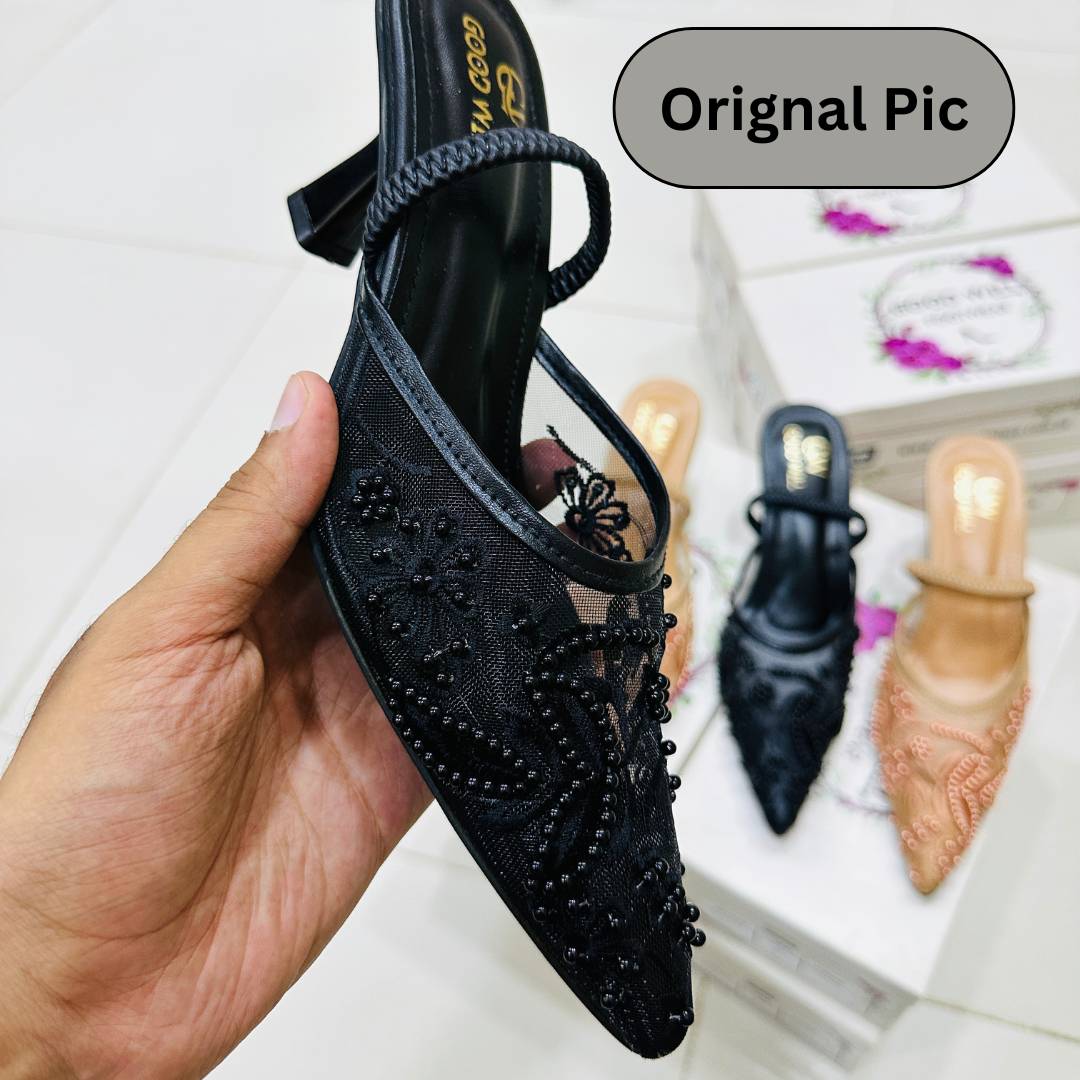 Embroidery Pearl Heels