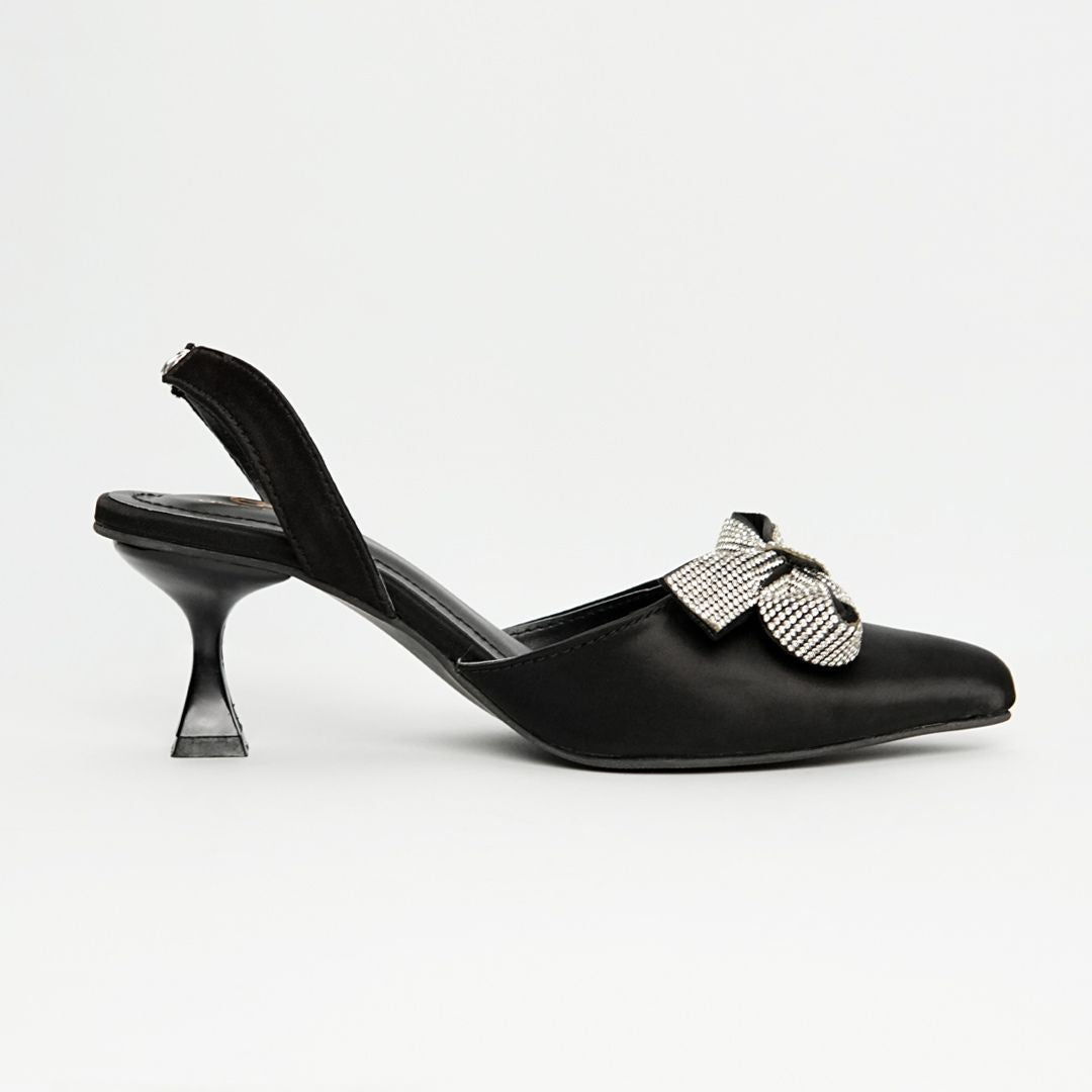 Rhinestone Tie Bow Heel Pumps