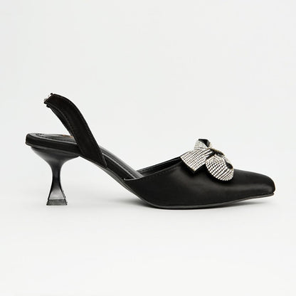 Rhinestone Tie Bow Heel Pumps