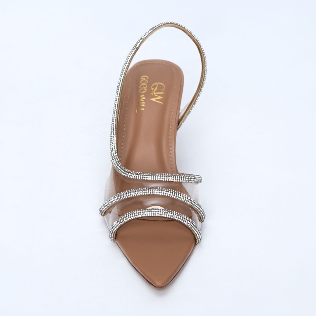 Rhinestone Shoes Heel Fawn