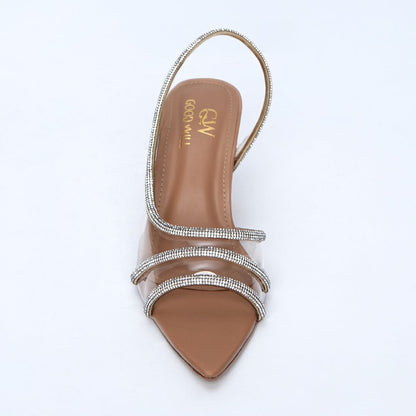 Rhinestone Shoes Heel Fawn