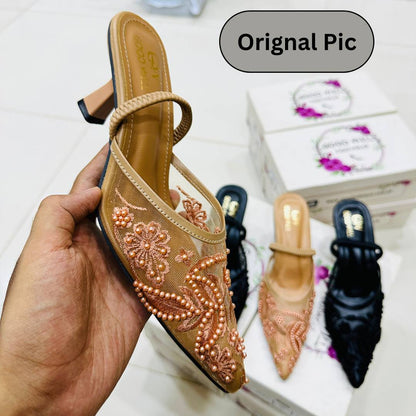 Embroidery Pearl Heels
