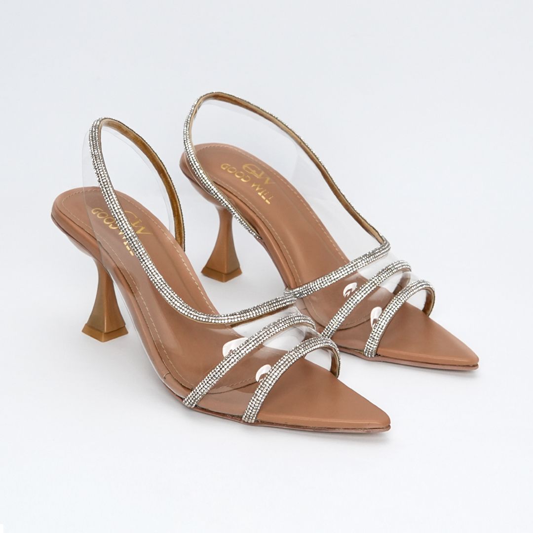 Rhinestone Shoes Heel Fawn