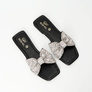 Rhinestone Strap Slippers Black