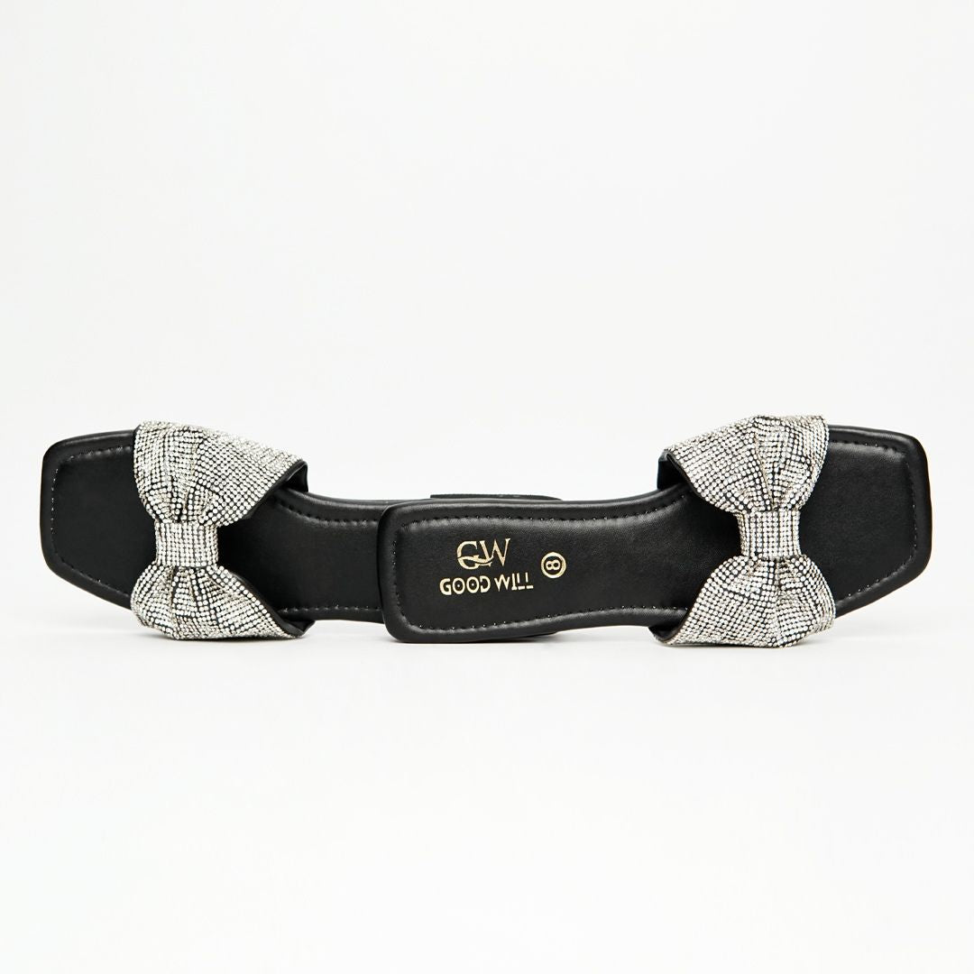 Rhinestone Strap Slippers Black