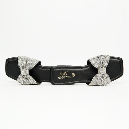 Rhinestone Strap Slippers Black