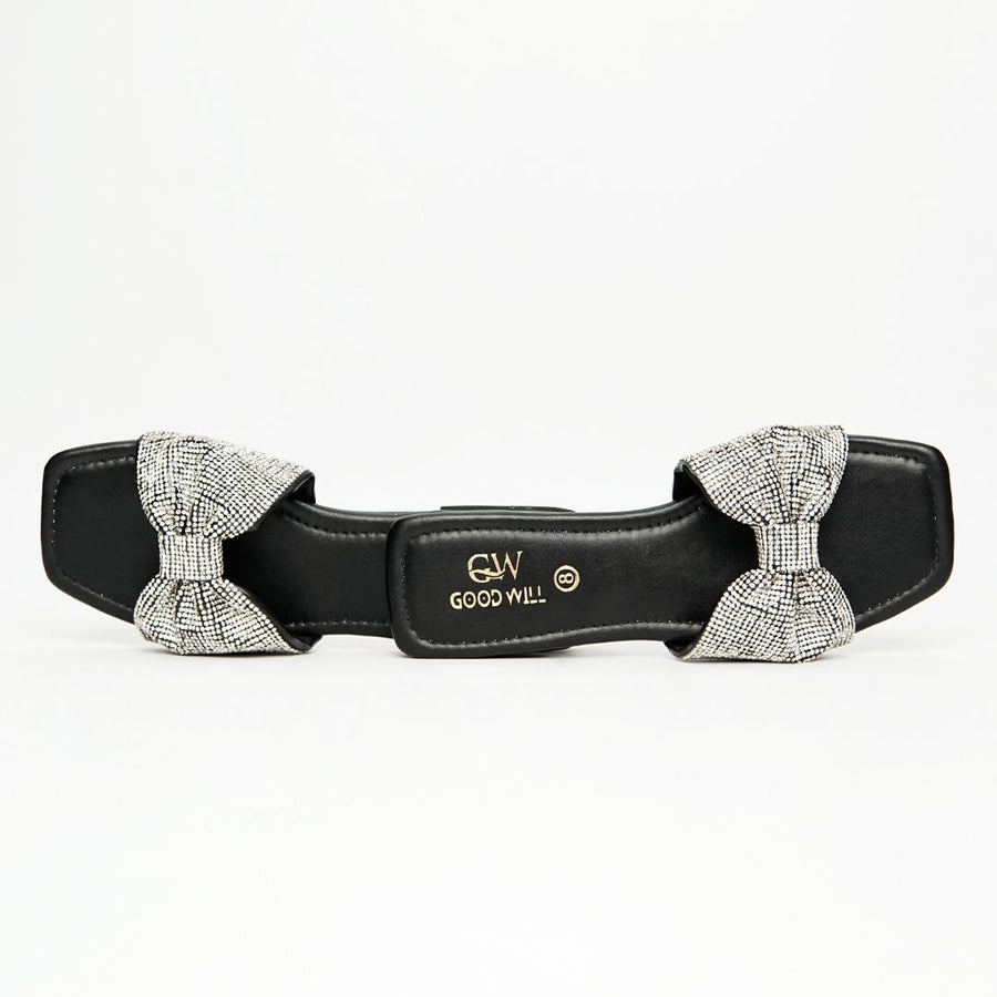 Rhinestone Strap Slippers Black