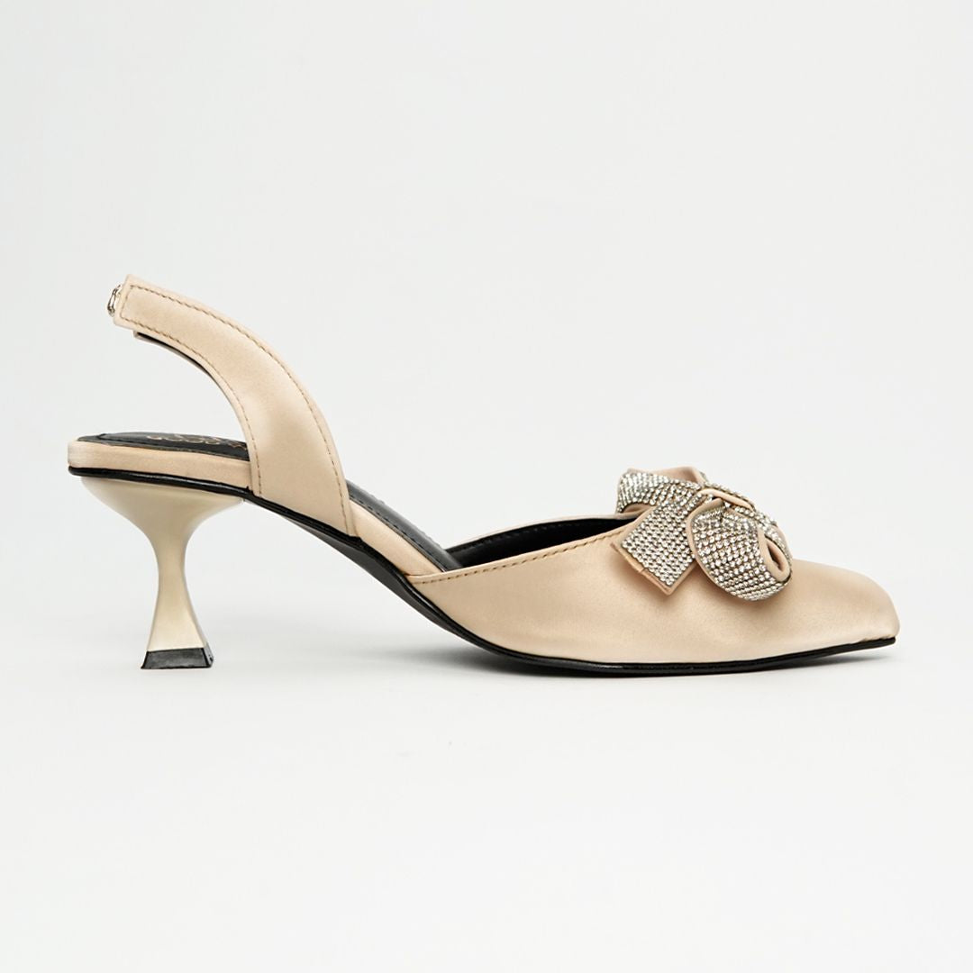 Rhinestone Tie Bow Heel Pumps