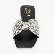 Rhinestone Strap Slippers Black